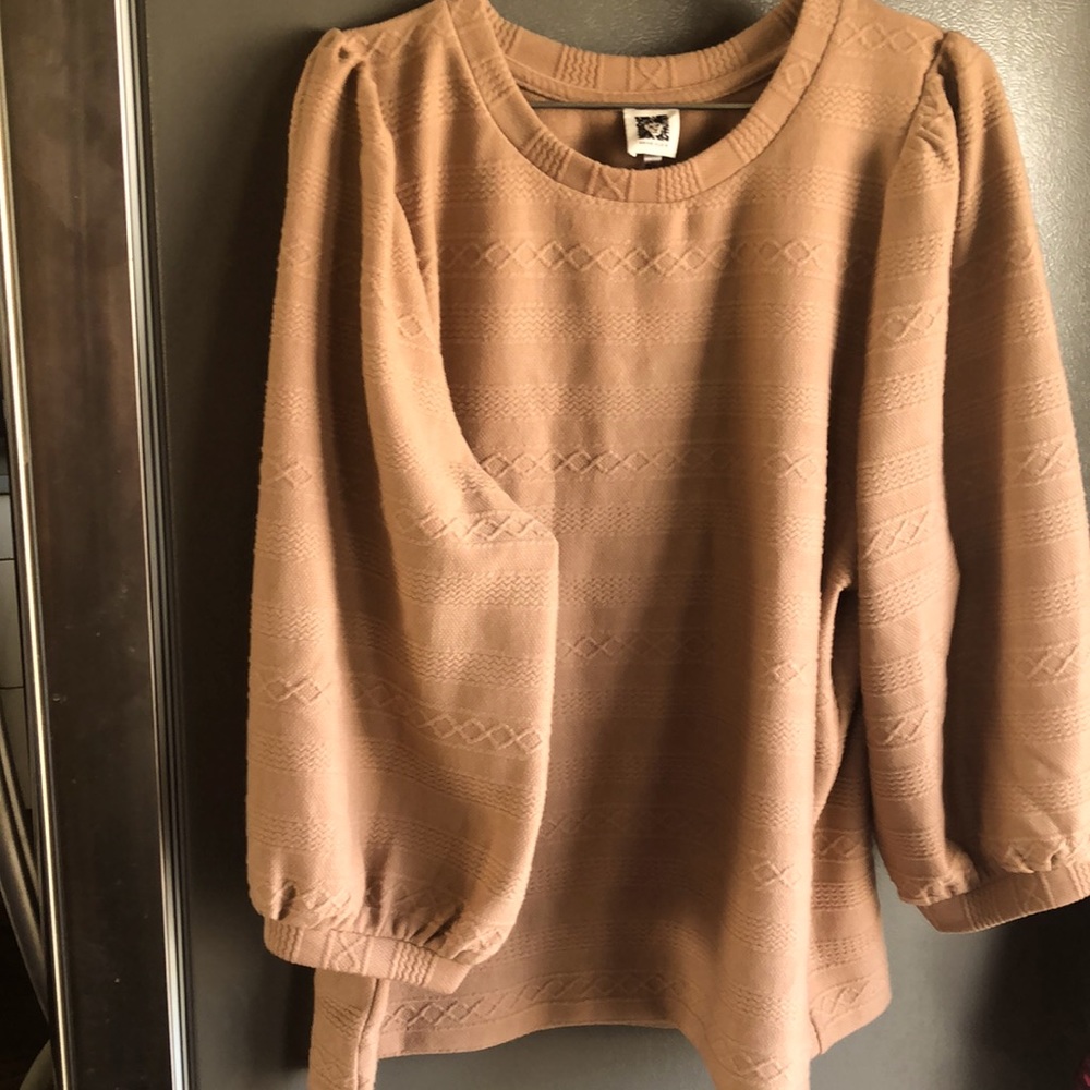 Anne Klein On Trend Statement Sleeve Top Earthy Pink Size L